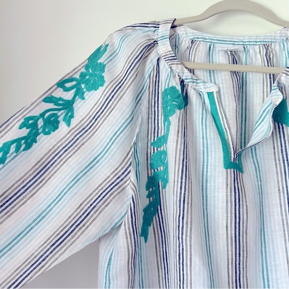 J. Jill Love Linen Striped Embroidered Relaxed Fit Blouse Classic Chic Summer - Picture 7 of 11